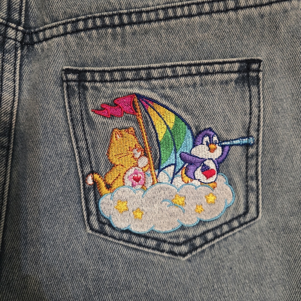 Dolls Kill Jean Shorts with Embroidered CareBears Design - Picture 3 of 5